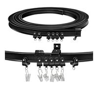 TOKPLNU Riel de cortina de techo curvo para cortina de techo montado en pared, riel flexible de cortina flexible flexible 20 pies juego de rieles deslizantes negros para ventanal, divisor de