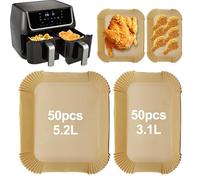 TOKSEO 100 unidades de papel de horno para freidora de aire caliente, 5,2/3,1 L, para freidora de aire caliente Philips Dual Basket Airfryer 3000 Series, Moulinex, Tefal EY901810