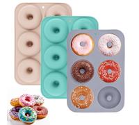 TOKSEO 3 moldes redondos de silicona para hornear donuts, 6 cavidades huecas, forma de donut antiadherente, molde de silicona para tartas, galletas, panecillos, magdalenas (azul, rosa, gris)