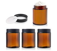 TOKSEO 4 tarros vacíos de cristal ámbar de 150 ml, tarros de crema para rellenar, tarros grandes de farmacia, tarros cosméticos, tarros de crema para ungüentos, frascos de vidrio marrón