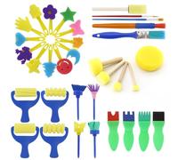 TOKSEO Juego de 34 pinceles de esponja para niños, juego de herramientas de pintura para niños, juego de esponja para niños, herramientas de dibujo de educación temprana, herramientas de dibujo de