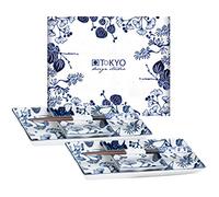 TOKYO Design Studio Set de Sushi Flora Japonica Azul-Blanco, 6 piezas, 2 platos de sushi, 2 cuencos para salsa, 2 palillos, porcelana asiática, diseño japonés, paquete de regalo incluido