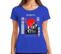 Tokyo Future is Now Shibuya Japan Retro Y2K Camiseta para mujer, azul, XXL
