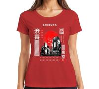 Tokyo Future is Now Shibuya Japan Retro Y2K Camiseta para mujer, rojo, L