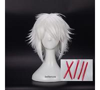 Tokyo Ghoul Juzo Suzuya Juuzou Cosplay Wigs Short Pure White Heat Resistant Synthetic Hair Wig + Wig Cap + 5 Red Hairpins