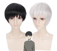 Tokyo Ghoul Kaneki Ken Cosplay peluca corta recta blanco y negro resistente al calor fibra peluca de disfraz de anime