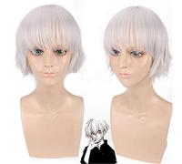 Tokyo Ghoul Kaneki Ken Peluca Corta Recta Plateada Blanco Resistencia al calor Fibe Pelo sintético Cosplay Anime Pelucas