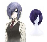 Tokyo Ghoul Kirishima Touka para mujer y hombre pelucas de cosplay unisex 35 cm peluca de pelo sintético de anime azul corto y recto para fiesta