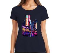 Tokyo Japan City Night Neon Cyberpunk JDM Y2K - Camiseta para mujer, azul marino, XXL