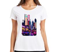 Tokyo Japan City Night Neon Cyberpunk JDM Y2K - Camiseta para mujer, Blanco, 3XL