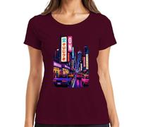 Tokyo Japan City Night Neon Cyberpunk JDM Y2K - Camiseta para mujer, granate, 3XL