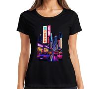 Tokyo Japan City Night Neon Cyberpunk JDM Y2K - Camiseta para mujer, Negro , 3XL