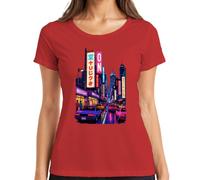 Tokyo Japan City Night Neon Cyberpunk JDM Y2K - Camiseta para mujer, rojo, L