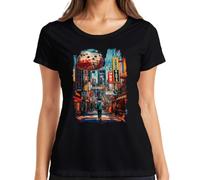 Tokyo Nights Shibuya Japan Anime Neon City Y2K Camiseta para mujer, Negro , XL