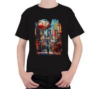 Tokyo Nights Shibuya Japan Anime Neon City Y2K Camiseta para niños, Negro , 152