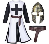 TOKYO REVENGERS Disfraz medieval de caballeros cruzados renacentistas, túnica templaria, disfraz de guerrero, máscara y cinturón (blanco 2XL)
