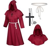 TOKYO REVENGERS Disfraz medieval de fraile renacentista y monje con capa de mago, sacerdote, cosplay, cinturón y cruces (color rojo L)