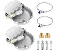 ToLanbbt 2 cuencos automáticos de agua para caballos con válvula flotante, alimentador de agua para cabras de acero inoxidable, para ganado, llenado automático, cuenco de agua para perros con manguera