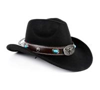 TOLASTO Sombrero de vaquero de fieltro de lana con ala ancha, gorra de jazz Trilby Fedora, sombrero moldeable con cinta de hebilla, sombrero de fiesta Derby ajustable para hombre y mujer (talla M - 56