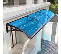 Toldo azul para puerta, 60 x 440 cm, policarbonato UPF 50+, soporte de aluminio fácil de instalar, protección exterior resistente a la intemperie para puertas y ventanas, elegante solución de sombra