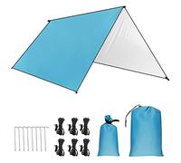 Toldo Camping 3 x 3 m, GROOFOO Camping Impermeable Lona de 2000 mm Hamaca Tienda de Campaña con Cuerdas y Clavijas, Portátil Tarp de UV Protección para Acampar, Picnic, Senderismo y Al Aire Libre