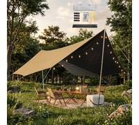 Toldo Camping Impermeable Resistente con Postes 4.4x4.5m, Lona Tienda Campaña, Protección Solar UV, Refugio Exterior Portátil, Fácil Montaje para Senderismo(Gold,560x440cm)