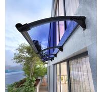 Toldo curvado azul para patio, 65 x 360 cm, cubierta de aluminio y policarbonato para exteriores, para jardín, porche, puerta delantera, protección UV, resistente a la intemperie, fácil instalación
