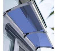 Toldo de aluminio para puerta con cubierta de policarbonato, fácil de instalar, 90 x 380 cm, resistente a la intemperie, protección de entrada, elegante diseño plateado, pendiente de drenaje