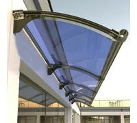 Toldo de aluminio para puerta con cubierta de policarbonato y drenaje, fácil de instalar, resistente a la intemperie, toldo de entrada para puertas, color champán, 150 x 380 cm