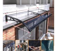 Toldo de aluminio para puerta con soporte negro, techo de policarbonato transparente, toldo al aire libre para entrada, ideal para jardín, patio, porche, protección de ventana (120)