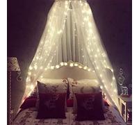 Toldo de cama con luces, mosquitera para niñas, cortinas de cama tamaño Full Queen desde el techo, mosquitera de domo, tienda de campaña para niñas, toldo de princesa, decoración de cama King