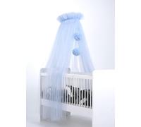 Toldo de cama de tul para bebé, cuna de princesa con mosquitera, cuna lateral, decoración de habitación, 165 cm de largo, con pompones, color gris pardo (azul bebé)