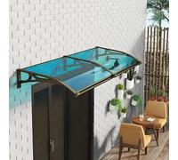 Toldo de protección UV para puertas y ventanas, soporte de aluminio dorado, impermeable y resistente a la nieve, panel de policarbonato perfecto para porche trasero y jardín (azul, 100 x 280 cm)