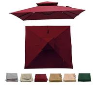 Toldo de Recambio de Sombrilla de 3.0x3.0m/2.5x2.5m Toldo de Repuesto para Sombrilla de Patio con Ventilación Superior Cubierta de Repuesto para Parasol Impermeable(Wine Red,2.5x2.5m Double Top)