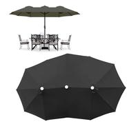 Toldo De Recambio De Sombrillas Jardin De Mesa Exterior, Cubierta De Repuesto UV50+ Impermeable Para Sombrilla Doble 465x270cm De Patio, Para Piscina Mercado Parasol Grandes Con 12 Varillas(Black)