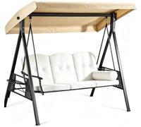 Toldo de Repuesto para Columpio, Funda Protectora Resistente al Viento para Silla Colgante, Funda Impermeable Oxford para Hamaca de Patio de 3 Plazas(Beige)