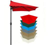 Toldo de Repuesto para Media Sombrilla 2,7m 3,0m con 5 Varillas, Cubierta de Media Impermeable Protección UV, Tela de Repuesto para Sombrilla de Balcón, Terraza(Red,270cm/8.8ft)