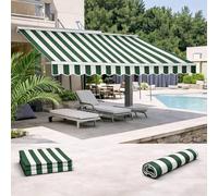 Toldo de repuesto retráctil de 4 x 3 m para patio, revestimiento de poliuretano, cubierta de poliéster para balcón, terraza y puerta al aire libre, verde y blanco