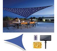 Toldo de vela para patio con luces LED, tela de buey impermeable con bloqueo UV para actividades al aire libre, azul, 4 x 4 x 5,7 m, perfecto para jardines y patios