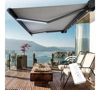 Toldo eléctrico retráctil para patio con control remoto y luces LED, marco de aluminio duradero para espacios de vida al aire libre