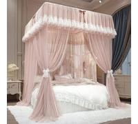 Toldo for cama, cortinas de cama con dosel de princesa de doble capa de encaje con volantes de ensueño con marco for cama Queen/Full - Privacidad romántica for decoración(Pink,Cal.King/1.8x2.2M)