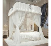 Toldo for cama, cortinas de cama con dosel de princesa de doble capa de encaje con volantes de ensueño con marco for cama Queen/Full - Privacidad romántica for decoración(Wei,Cal.King/1.8x2.2M)