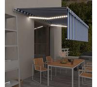 Toldo Manual retráctil con persiana, LAPOOH Toldos Exterior, Toldo De Terraza, Toldo Enrollable Exterior, Toldos Verticales, Toldos para Patio, y Leds 5x3 m Azul y Blanco