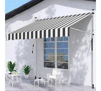 Toldo para patio, balcón sin taladro, con manivela, parasol ajustable, protección contra la lluvia y 250 x 120 cm (gris/blanco, 200 x 120 cm)