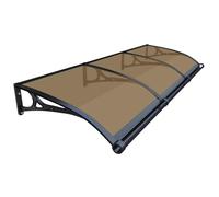 Toldo para puerta de exterior, pantalla de policarbonato para ventana con soporte de aluminio, protección UV y lluvia para entrada, color tostado, 120 x 480 cm, toldo de patio