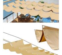Toldo retráctil con forma de onda, impermeable, protección UV del 95 %, para jardín, terraza, color beige, 1,5 x 15 m, con ojales y cuerda para una fácil instalación