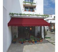 Toldo retráctil manual ajustable para patios y exteriores, protección UV, sin necesidad de taladrar, color clarete, 3,5 m, perfecto para dar sombra al patio trasero