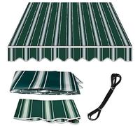 Toldo retráctil manual de 16 x 10 pies para exteriores, impermeable, protección UV, tela de poliéster de 300 g, refugio solar para terraza, patio trasero, rayas verdes (tamaño: 8 x 6.5 pies)