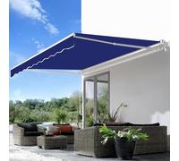 Toldo retráctil manual impermeable, parasol de patio de 2 a 4,9 m, repuesto de tela azul real para puertas, solución perfecta de refugio al aire libre