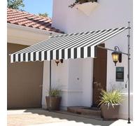 Toldo retráctil manual para exteriores con protección UV, altura y ángulo ajustables, sin taladrar, color gris y blanco, ideal para dar sombra al patio trasero